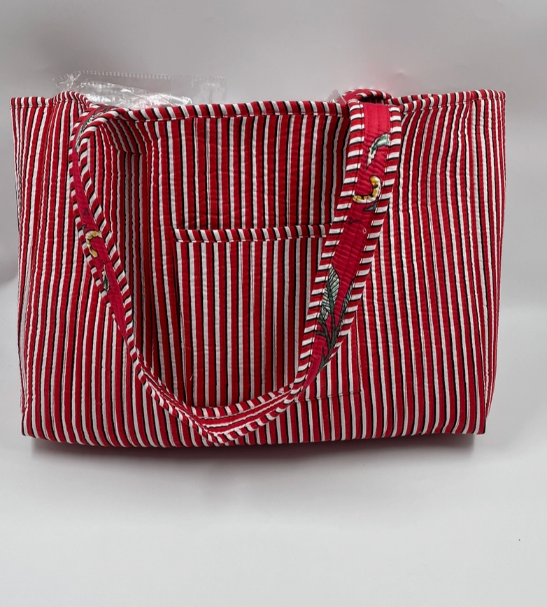 Quilted, reversible tote bag (smaller size) in red leopard - [shop_name Strathaven] [womens clothing]
