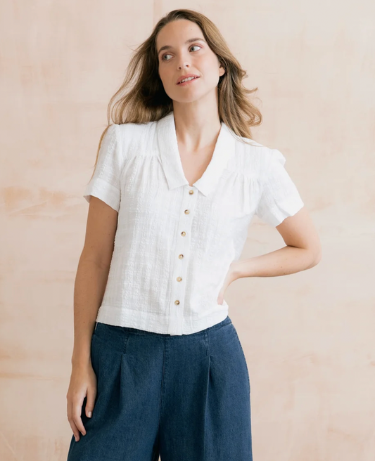 Lily & Me Lowlands seer sucker blouse in white - [shop_name Strathaven] [womens clothing]