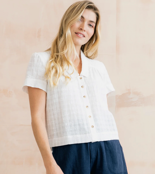 Lily & Me Lowlands seer sucker blouse in white - [shop_name Strathaven] [womens clothing]