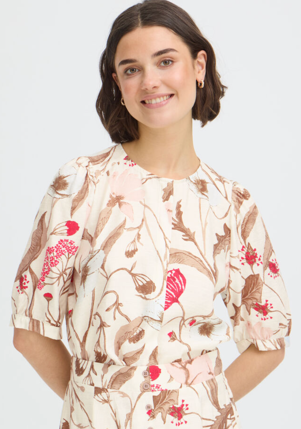 Fransa Ariana top with pink and fawn tones - [shop_name Strathaven] [womens clothing]