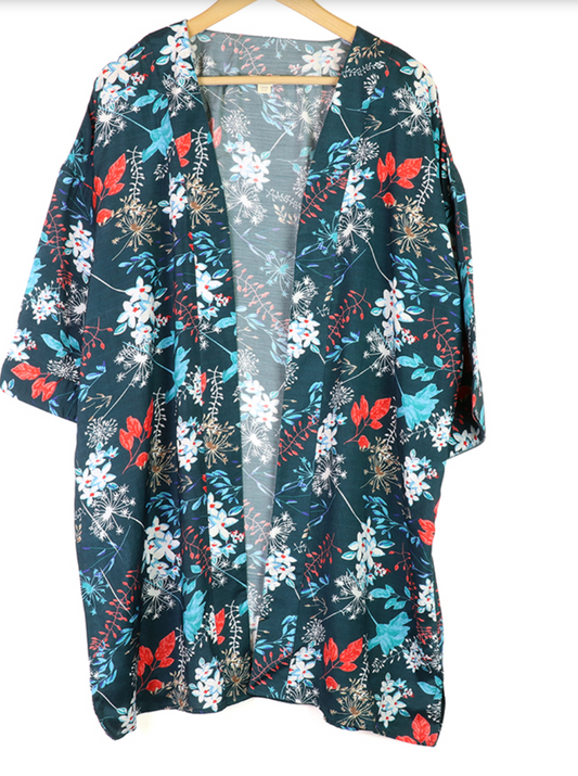 POM Teal mix vintage flora kimono cover up - [shop_name Strathaven] [womens clothing]