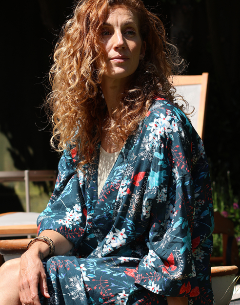 POM Teal mix vintage flora kimono cover up - [shop_name Strathaven] [womens clothing]
