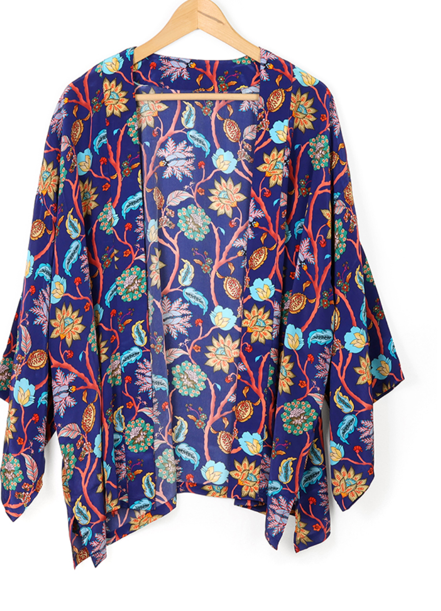 POM Paisley flower navy kimono - [shop_name Strathaven] [womens clothing]