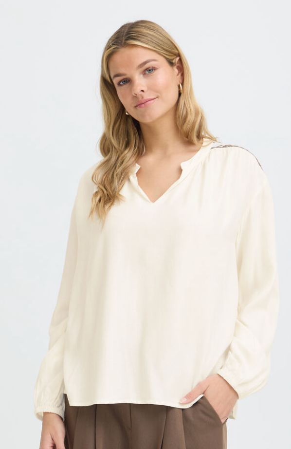 Fransa Helene blouse in whisper white with shoulder detail - [shop_name Strathaven] [womens clothing]