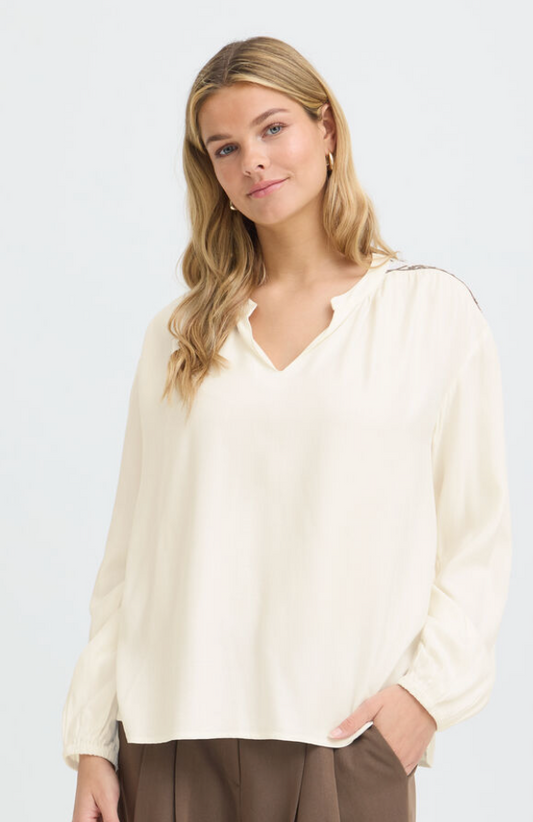 Fransa Helene blouse in whisper white with shoulder detail - [shop_name Strathaven] [womens clothing]