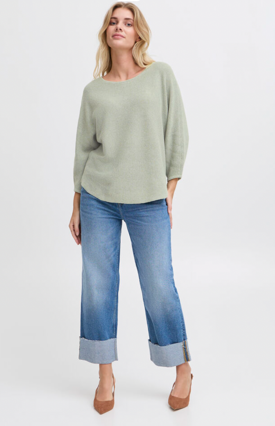 Fransa Sinja sweater with three quarter sleeve in frosty green