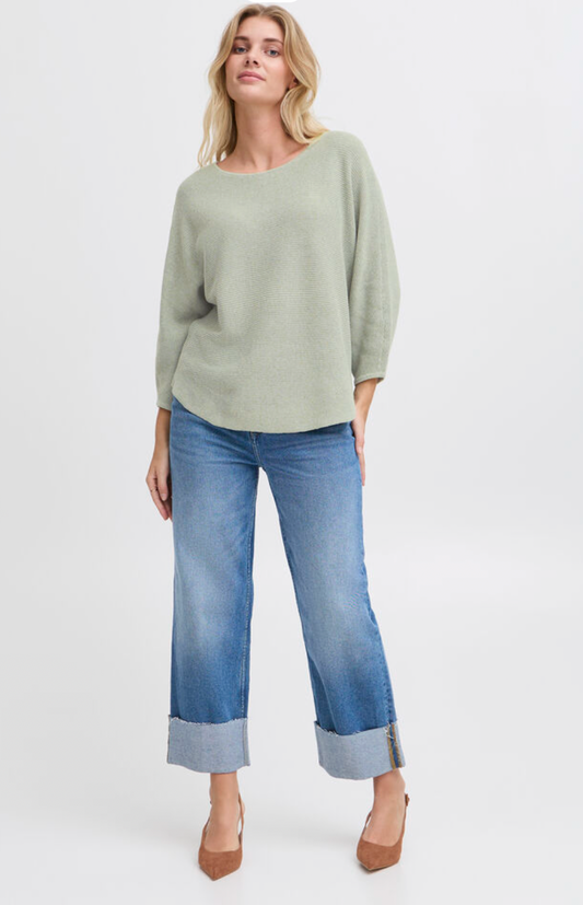 Fransa Sinja sweater with three quarter sleeve in frosty green