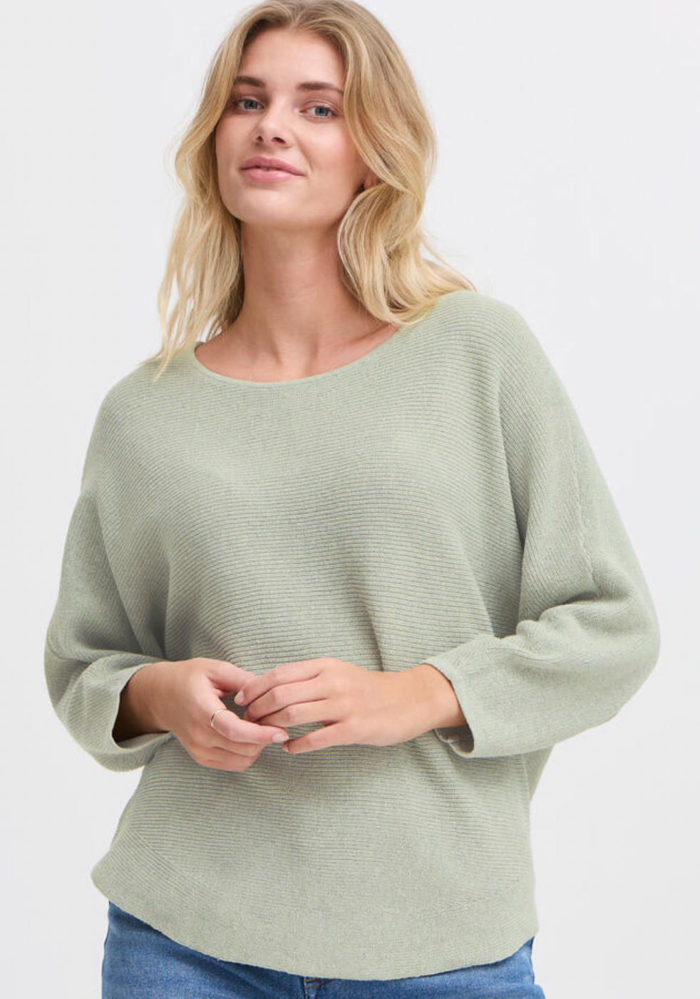 Fransa Sinja sweater with three quarter sleeve in frosty green