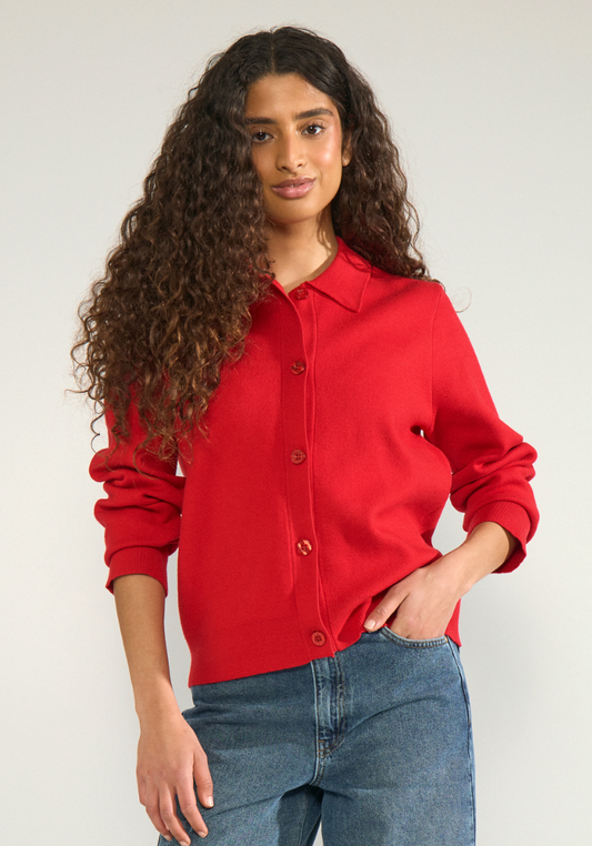 Numph Numarta polo cardigan in goji berry red - [shop_name Strathaven] [womens clothing]
