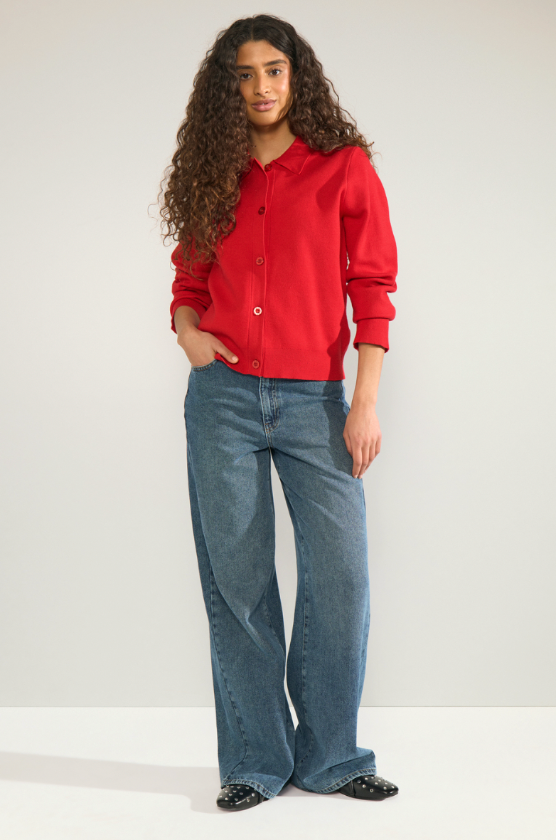 Numph Numarta polo cardigan in goji berry red