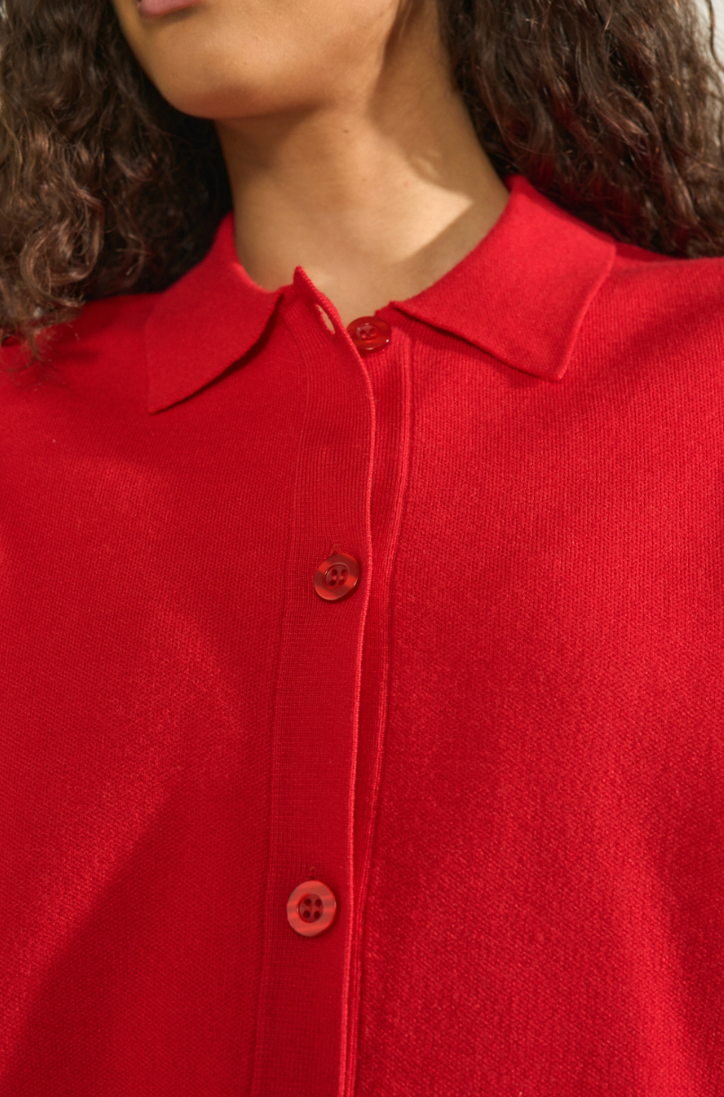 Numph Numarta polo cardigan in goji berry red