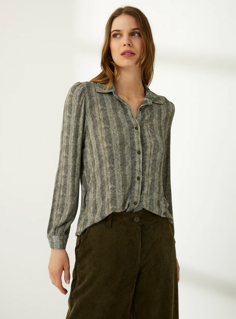 Paz Torras forest green blouse with abstract pattern - [shop_name Strathaven] [womens clothing]