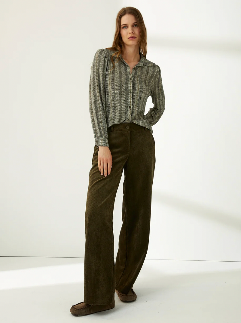Paz Torras forest green blouse with abstract pattern - [shop_name Strathaven] [womens clothing]