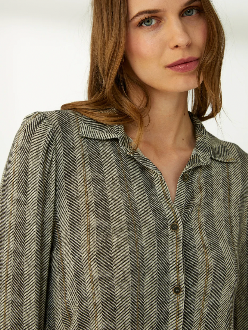 Paz Torras forest green blouse with abstract pattern - [shop_name Strathaven] [womens clothing]