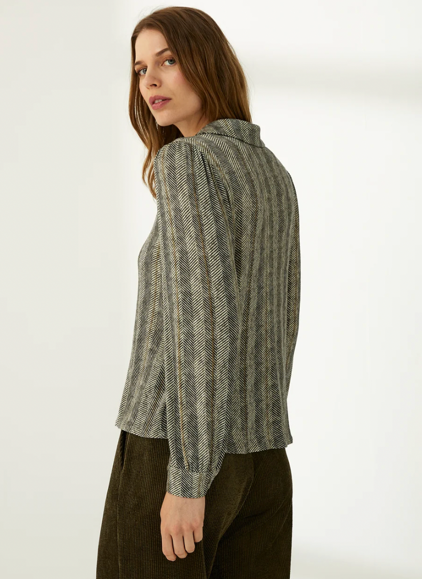 Paz Torras forest green blouse with abstract pattern - [shop_name Strathaven] [womens clothing]