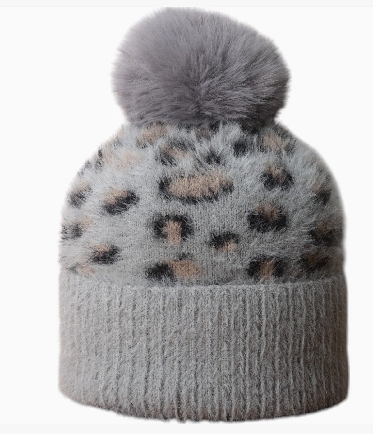 Jess & Lou fluffy, leopard print bobble hat