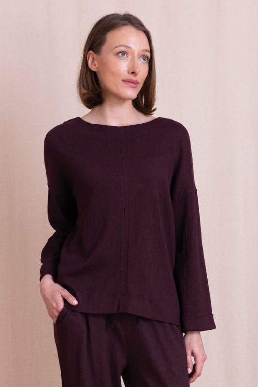 Nomads textured burgundy jersey top