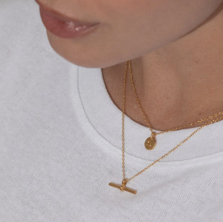One & Eight gold t bar necklace