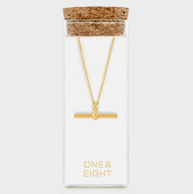 One & Eight gold t bar necklace