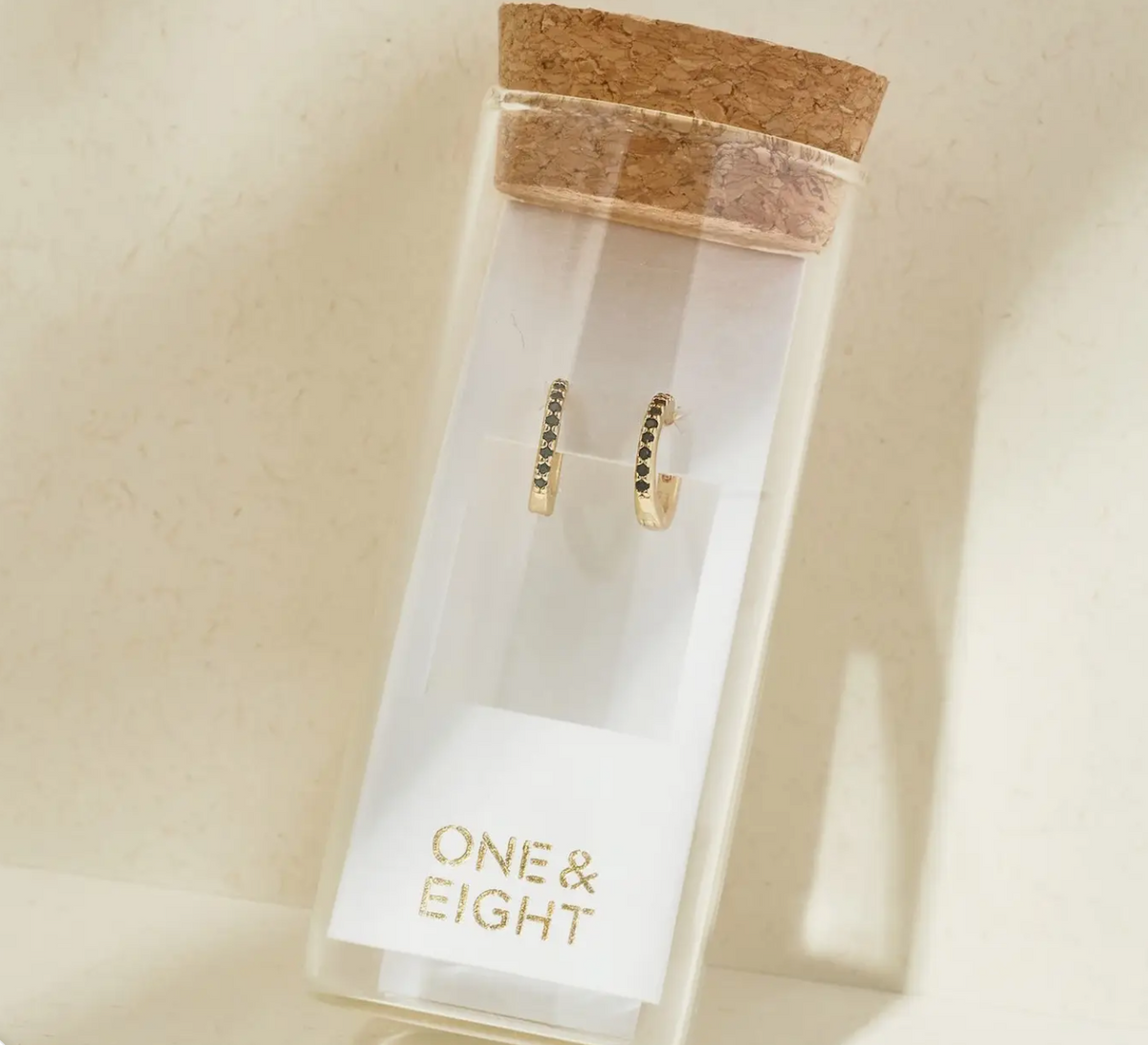 One & Eight Gold Obsidian Huggie earrings