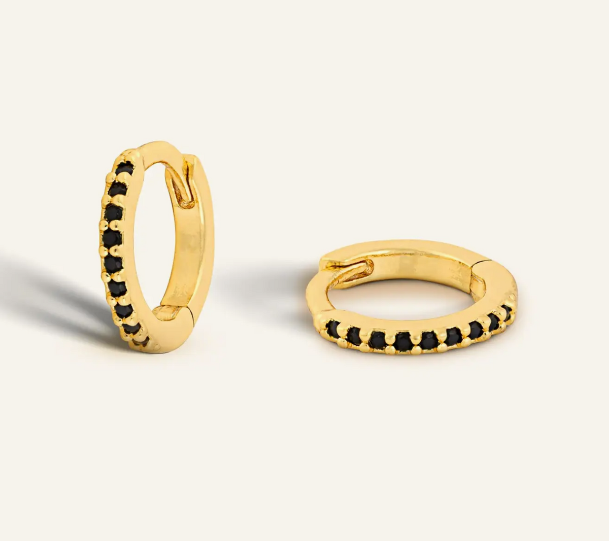 One & Eight Gold Obsidian Huggie earrings