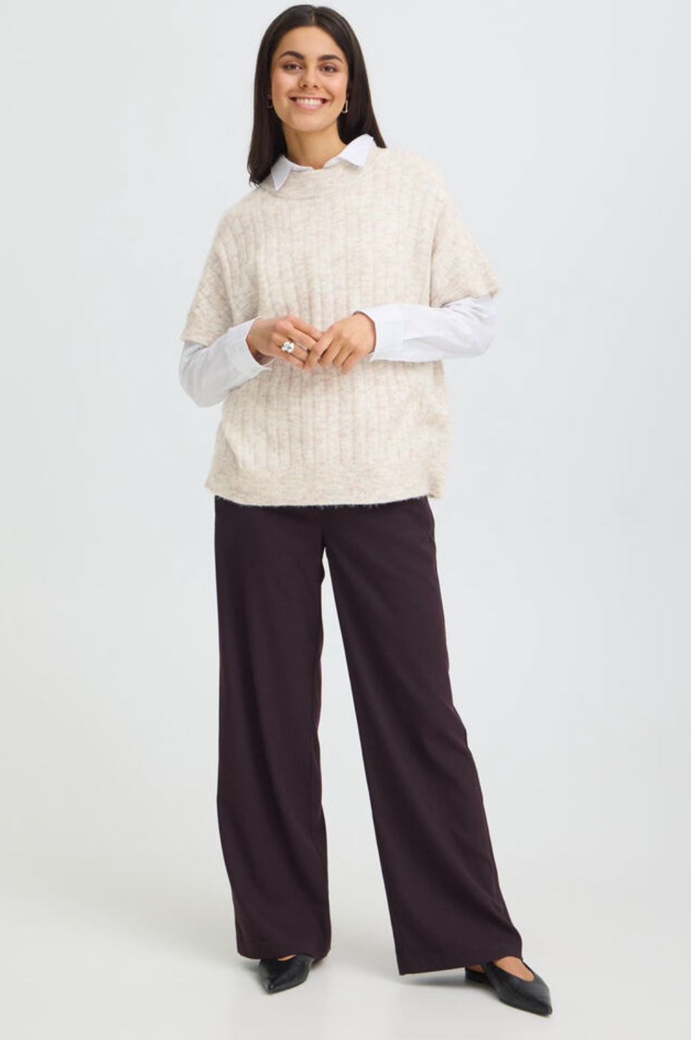 Fransa Sanny vest knit in oatmeal melange