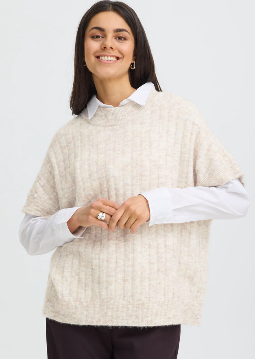 Fransa Sanny vest knit in oatmeal melange