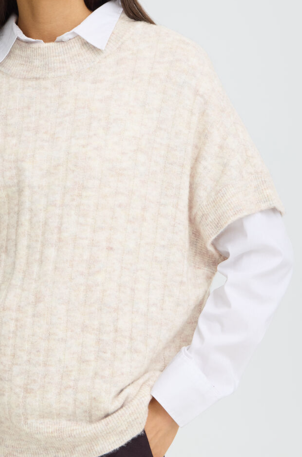 Fransa Sanny vest knit in oatmeal melange