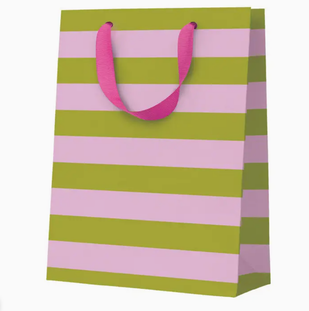 Green & pink striped gift bag - medium