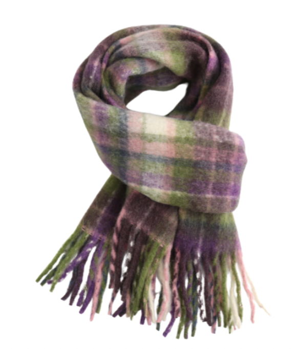 Lua Wool tartan scarf with green and purple