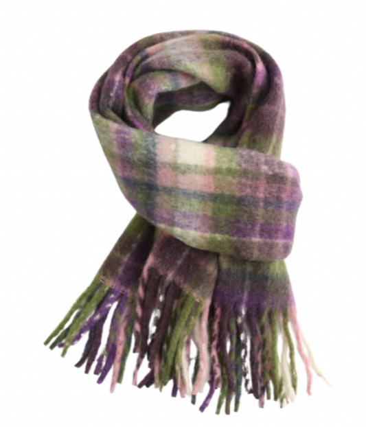Lua Wool tartan scarf with green and purple
