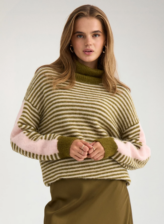 Numph Nuriette mini stripe sweater in fir green