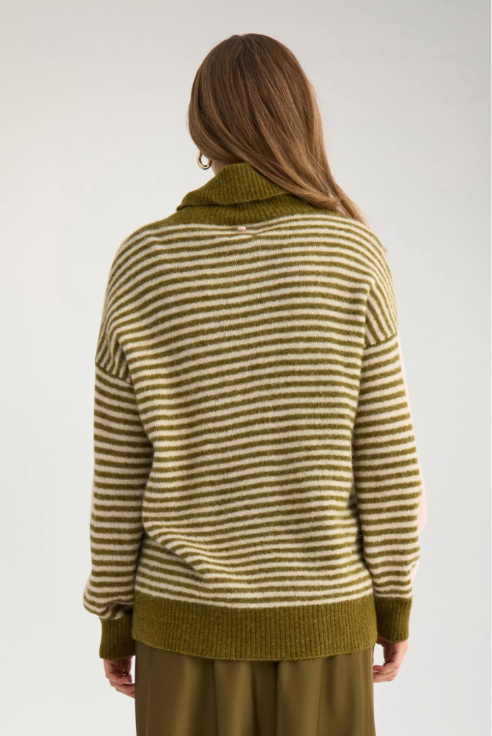 Numph Nuriette mini stripe sweater in fir green