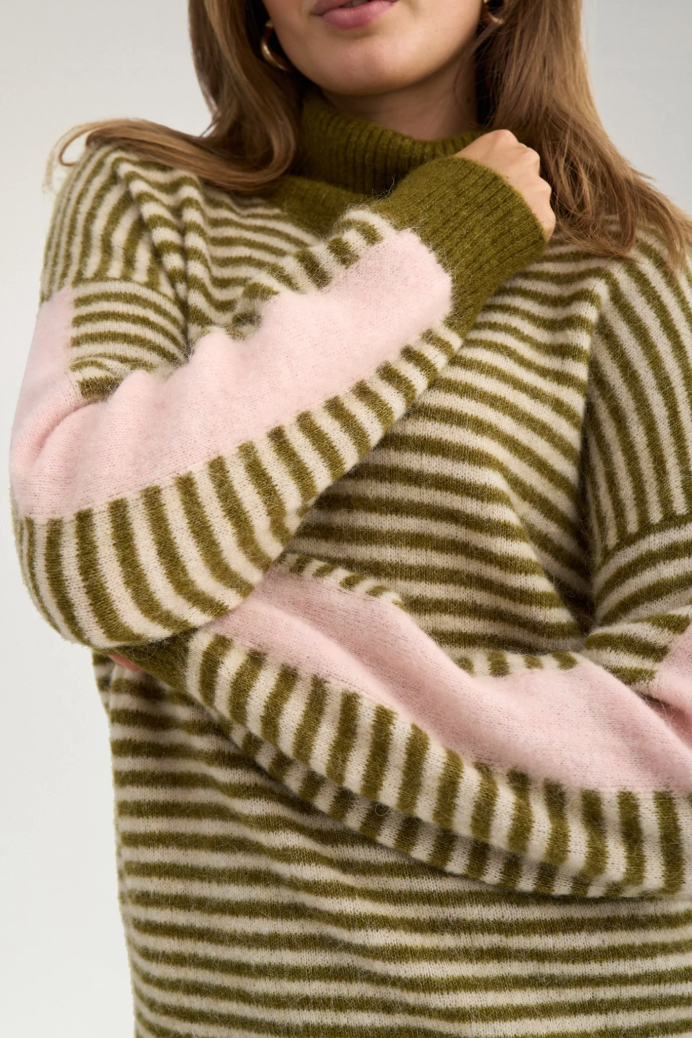 Numph Nuriette mini stripe sweater in fir green
