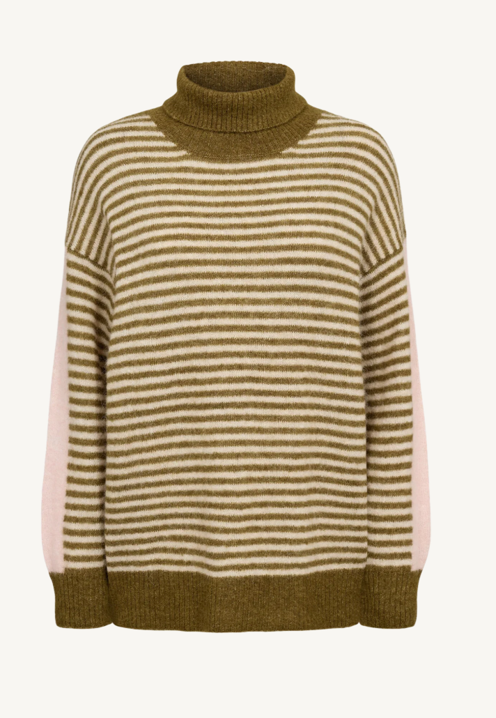Numph Nuriette mini stripe sweater in fir green
