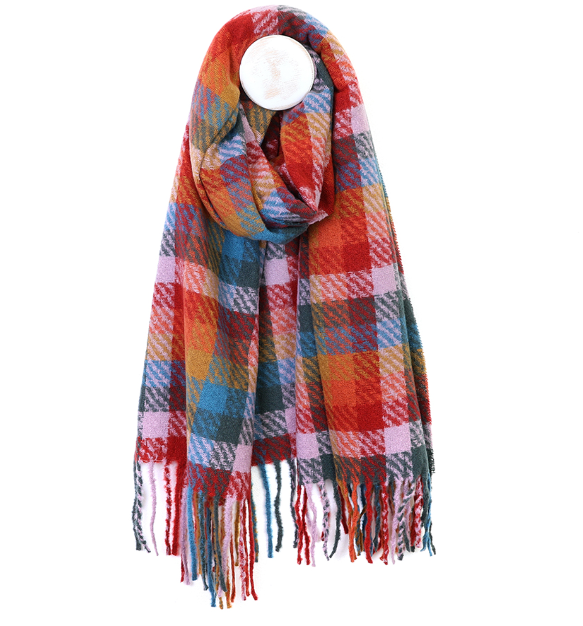 POM Jessica red, lilac and multi check scarf