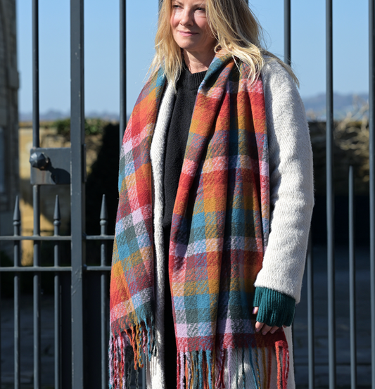 POM Jessica red, lilac and multi check scarf