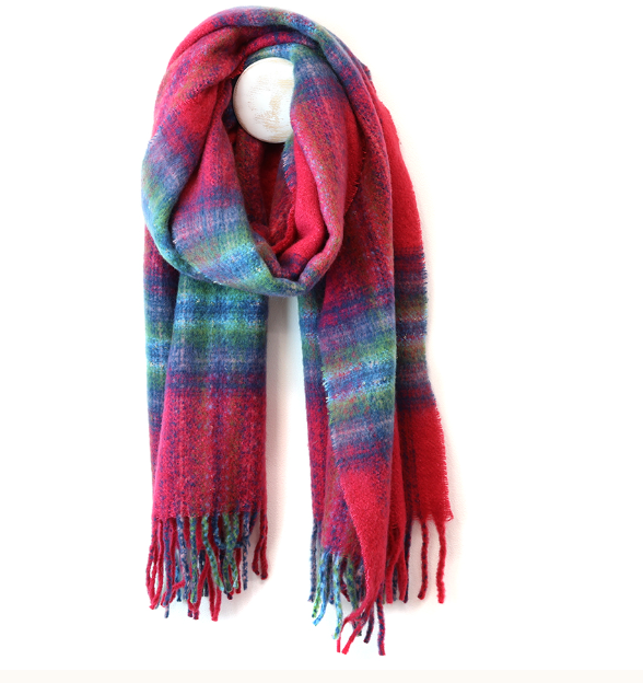 POM Miranda blue, green & raspberry check scarf