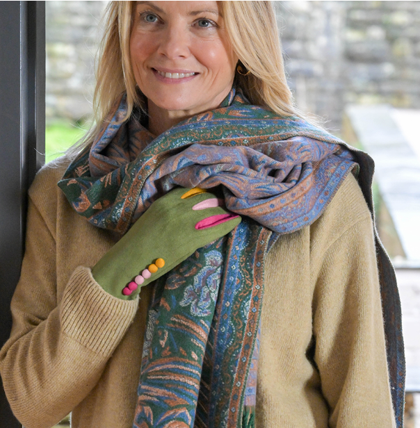 POM Celia green, blue & rust mix scarf