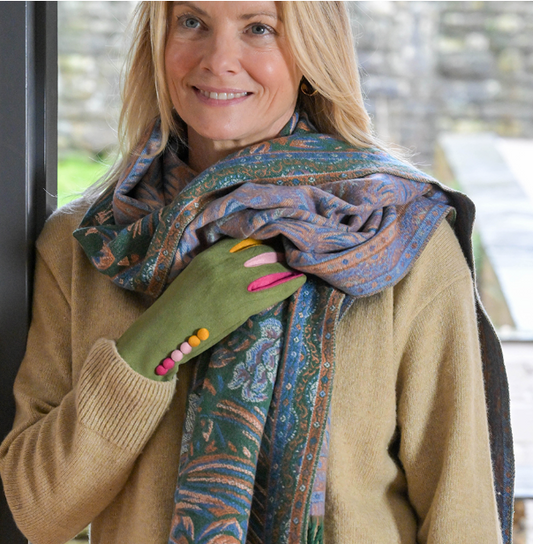 POM Celia green, blue & rust mix scarf