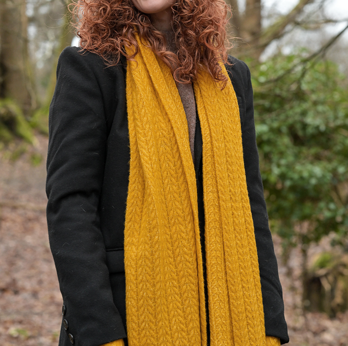 POM Recycled yarn herringbone scarf in mustard