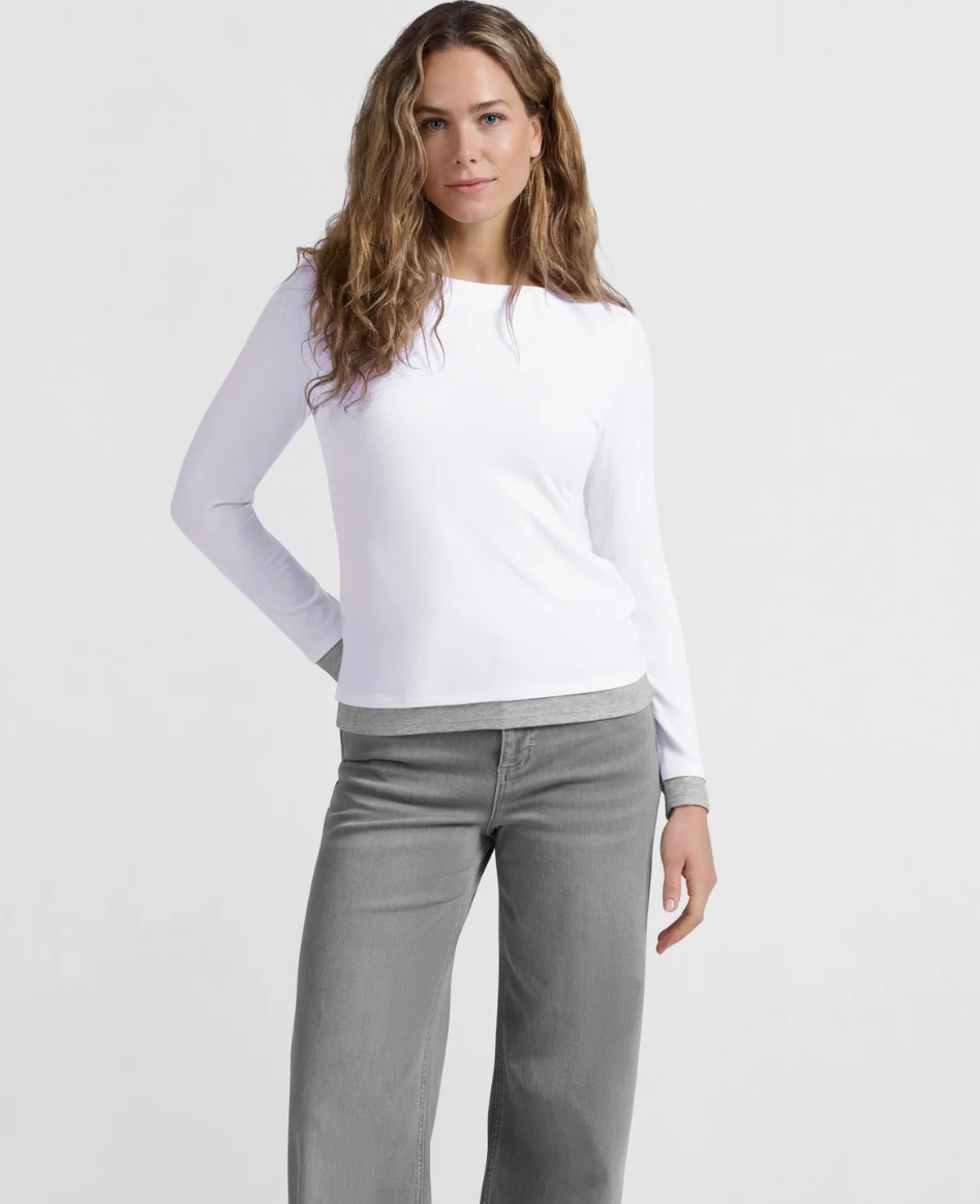 Yaya faux double layer top in white