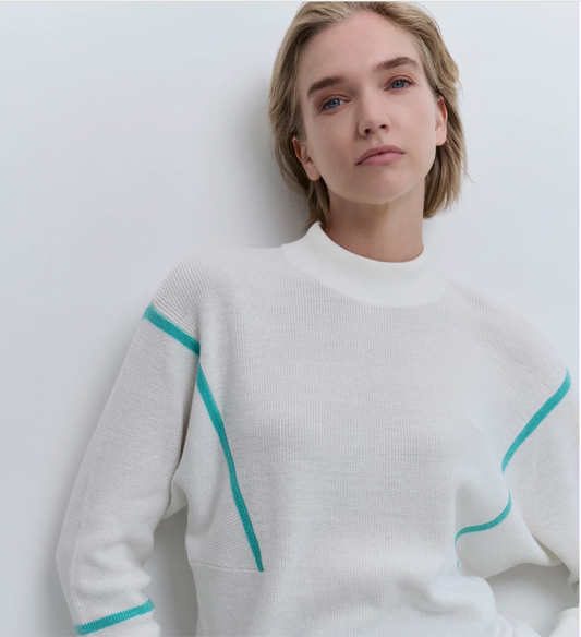 Yaya sweater in vaporous grey with high neck and subtle stripe detail