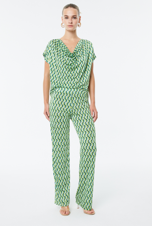 Paz Torras green geometric cowl neck top