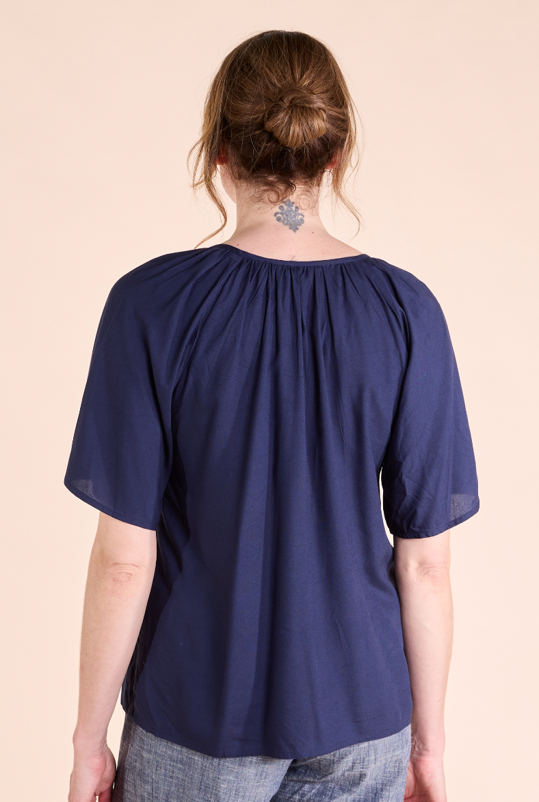 Nomads embroidered viscose top in ink