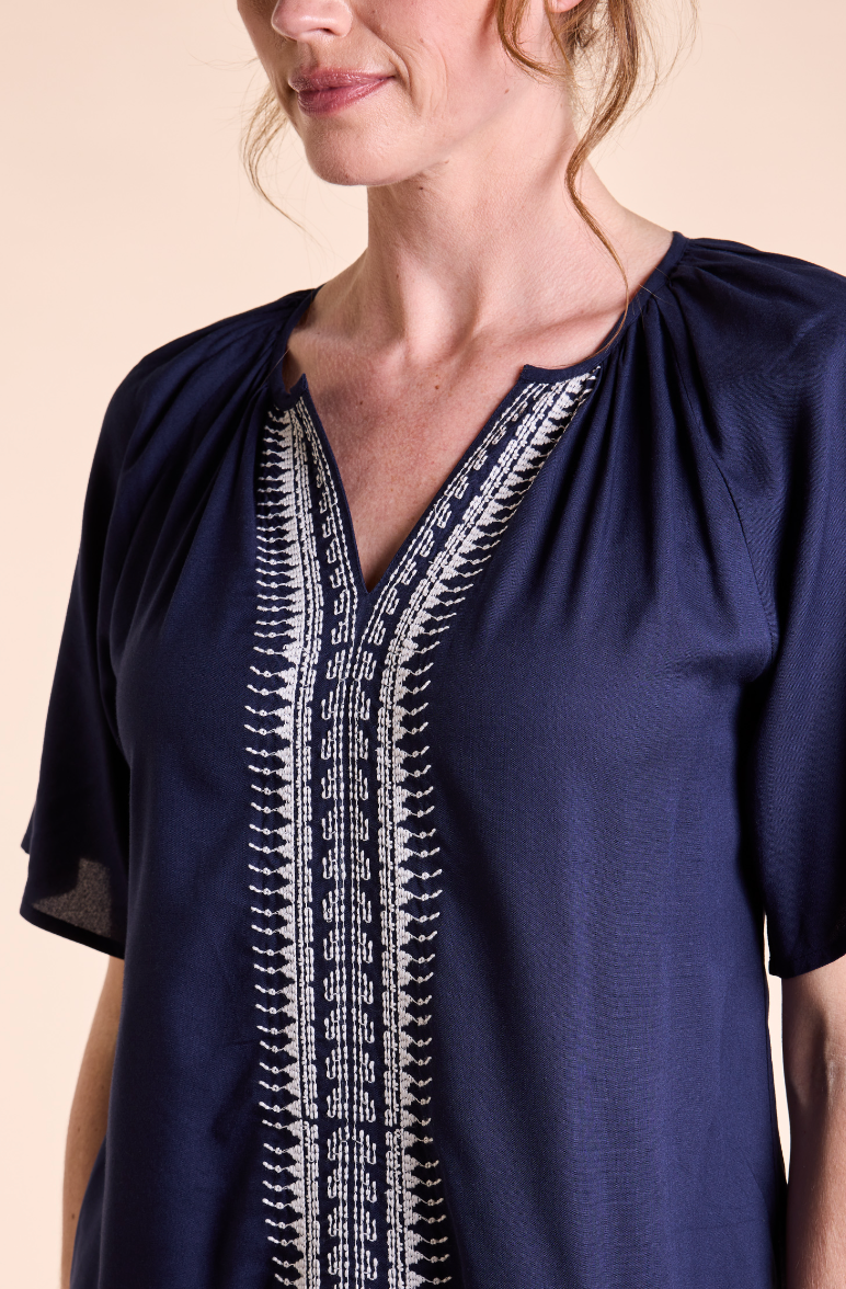 Nomads embroidered viscose top in ink