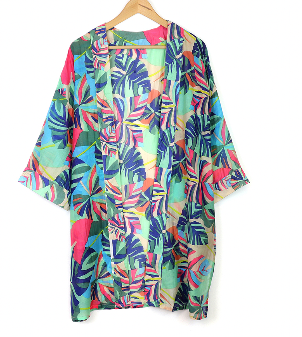 POM Bright turquoise mix tropical print kimono