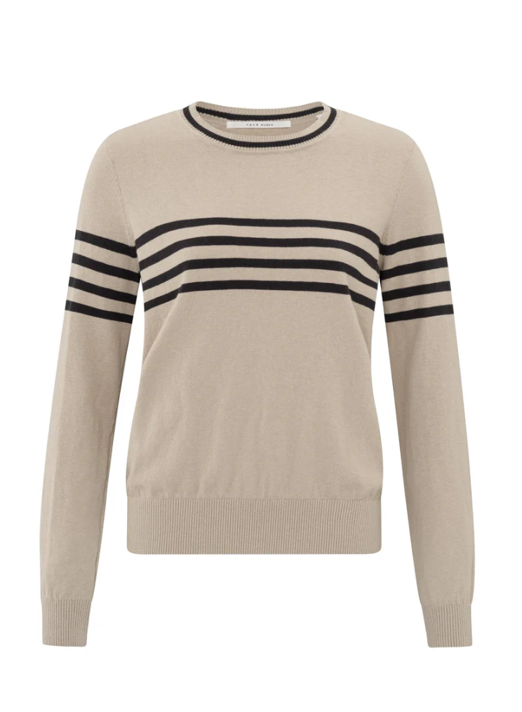 Yaya fine knitted striped sweater with long sleeve in hummus