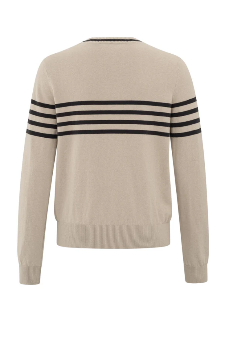 Yaya fine knitted striped sweater with long sleeve in hummus