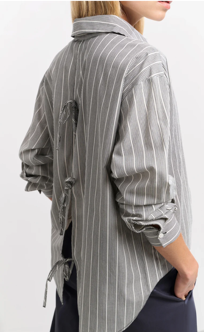 Yaya striped shirt with bow detail on the back in phantom